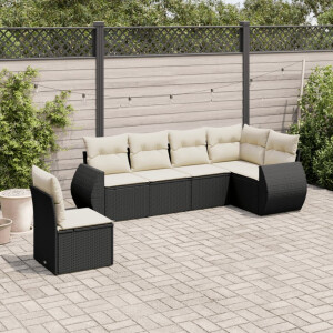 vidaXL 6-delige Loungeset met kussens poly rattan zwart