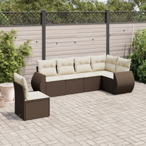 vidaXL 6-delige Loungeset met kussens poly rattan bruin