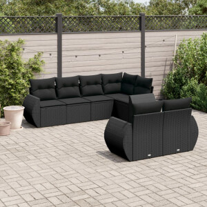 vidaXL 7-delige Loungeset met kussens poly rattan zwart
