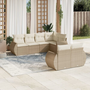 vidaXL 7-delige Loungeset met kussens poly rattan beige