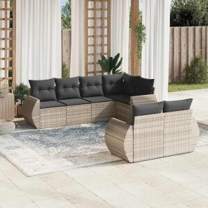 vidaXL 7-delige Loungeset met kussens poly rattan lichtgrijs