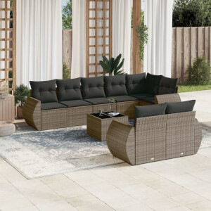vidaXL 9-delige Loungeset met kussens poly rattan grijs