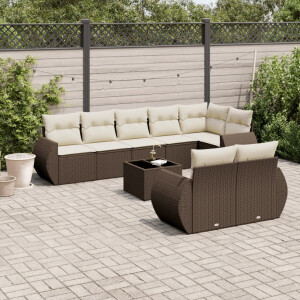 vidaXL 9-delige Loungeset met kussens poly rattan bruin