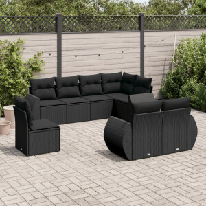 vidaXL 8-delige Loungeset met kussens poly rattan zwart