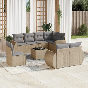 vidaXL 9-delige Loungeset met kussens poly rattan beige