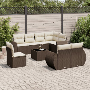 vidaXL 9-delige Loungeset met kussens poly rattan bruin