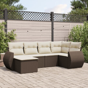 vidaXL 6-delige Loungeset met kussens poly rattan bruin