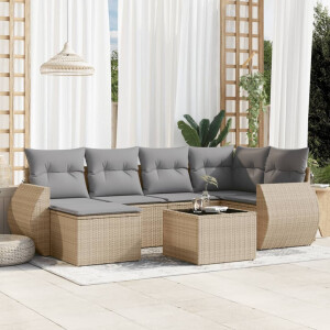vidaXL 7-delige Loungeset met kussens poly rattan beige