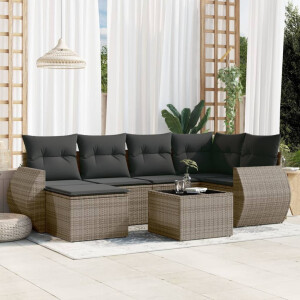 vidaXL 7-delige Loungeset met kussens poly rattan grijs