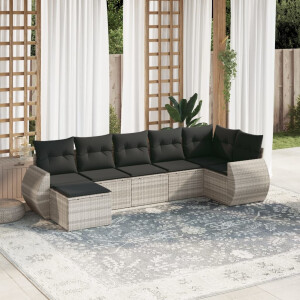vidaXL 7-delige Loungeset met kussens poly rattan lichtgrijs