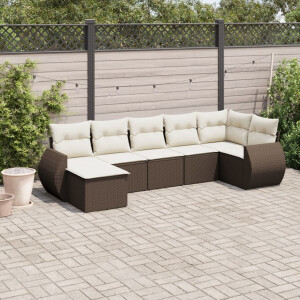 vidaXL 7-delige Loungeset met kussens poly rattan bruin
