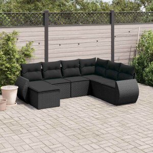 vidaXL 7-delige Loungeset met kussens poly rattan zwart