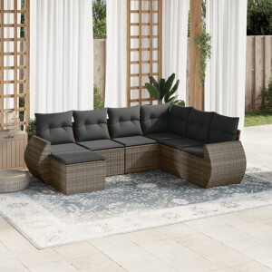 vidaXL 7-delige Loungeset met kussens poly rattan grijs