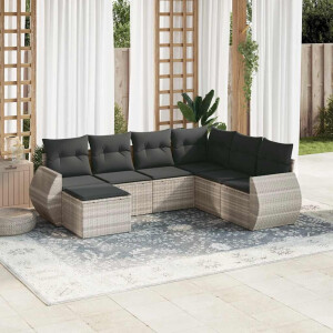 vidaXL 7-delige Loungeset met kussens poly rattan lichtgrijs