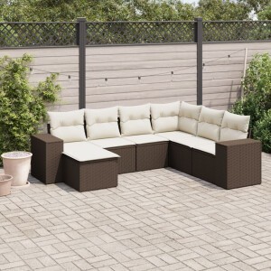 vidaXL 7-delige Loungeset met kussens poly rattan bruin