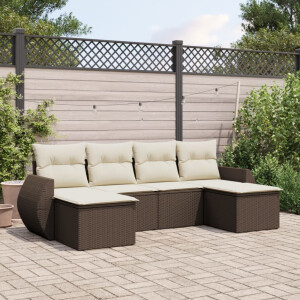vidaXL 6-delige Loungeset met kussens poly rattan bruin