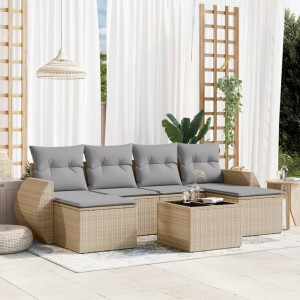vidaXL 7-delige Loungeset met kussens poly rattan beige