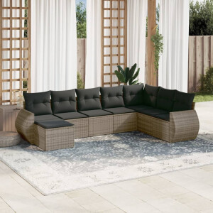 vidaXL 8-delige Loungeset met kussens poly rattan grijs