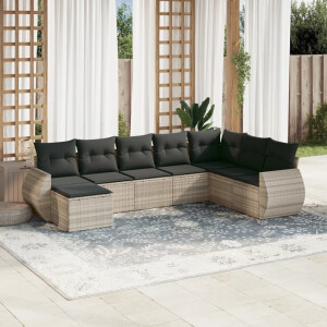 vidaXL 8-delige Loungeset met kussens poly rattan lichtgrijs