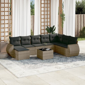 vidaXL 9-delige Loungeset met kussens poly rattan grijs