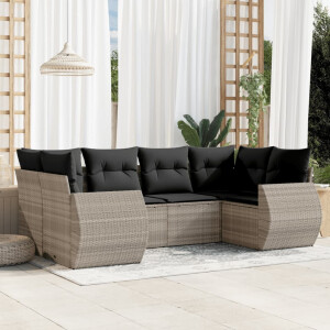 vidaXL 6-delige Loungeset met kussens poly rattan lichtgrijs