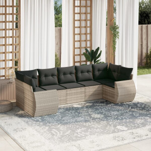 vidaXL 7-delige Loungeset met kussens poly rattan lichtgrijs
