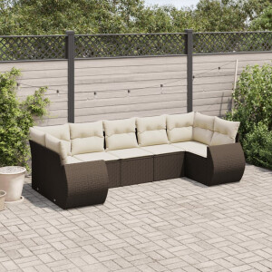 vidaXL 7-delige Loungeset met kussens poly rattan bruin