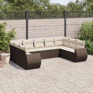 vidaXL 9-delige Loungeset met kussens poly rattan bruin