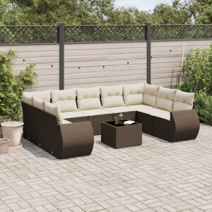 vidaXL 10-delige Loungeset met kussens poly rattan bruin