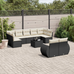 vidaXL 10-delige Loungeset met kussens poly rattan zwart