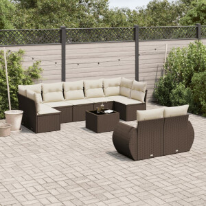 vidaXL 10-delige Loungeset met kussens poly rattan bruin