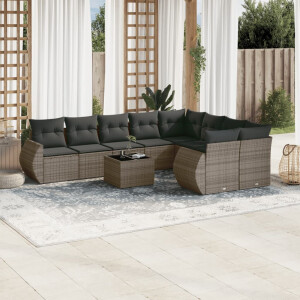 vidaXL 10-delige Loungeset met kussens poly rattan grijs