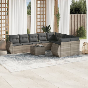 vidaXL 10-delige Loungeset met kussens poly rattan lichtgrijs