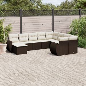 vidaXL 10-delige Loungeset met kussens poly rattan bruin