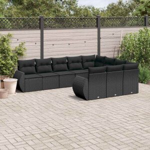 vidaXL 10-delige Loungeset met kussens poly rattan zwart
