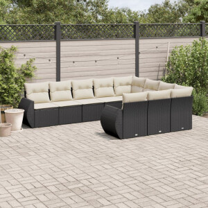 vidaXL 10-delige Loungeset met kussens poly rattan zwart