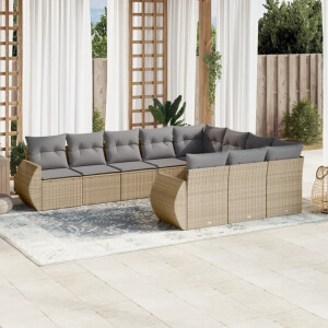 vidaXL 10-delige Loungeset met kussens poly rattan beige