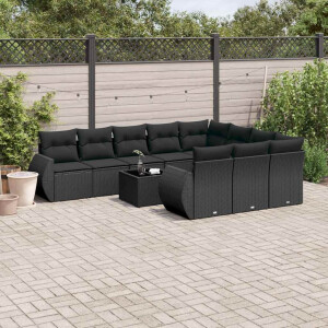 vidaXL 11-delige Loungeset met kussens poly rattan zwart