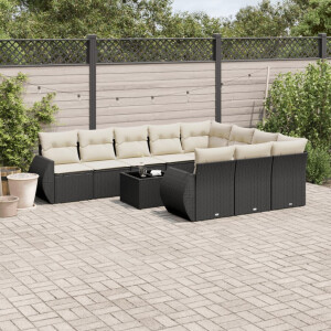 vidaXL 11-delige Loungeset met kussens poly rattan zwart