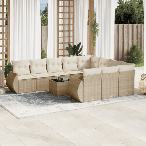 vidaXL 11-delige Tuinset met kussens poly rattan beige