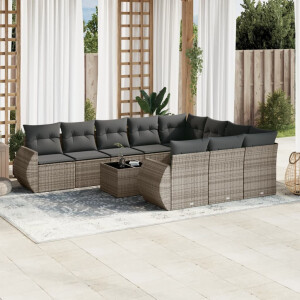 vidaXL 11-delige Loungeset met kussens poly rattan grijs