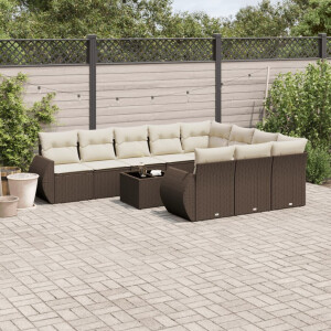 vidaXL 11-delige Loungeset met kussens poly rattan bruin