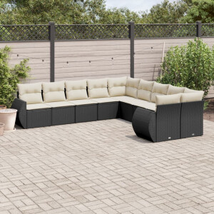 vidaXL 10-delige Loungeset met kussens poly rattan zwart