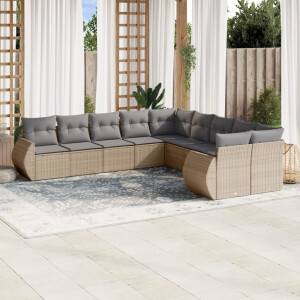 vidaXL 10-delige Loungeset met kussens poly rattan beige