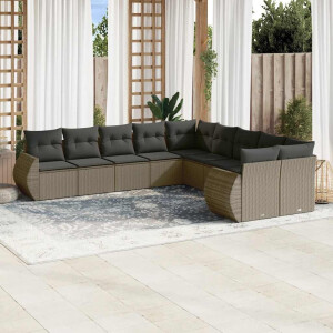 vidaXL 10-delige Loungeset met kussens poly rattan lichtgrijs