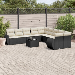 vidaXL 11-delige Loungeset met kussens poly rattan zwart