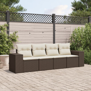 vidaXL 4-delige Loungeset met kussens poly rattan bruin