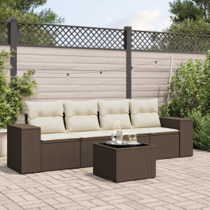 vidaXL 5-delige Loungeset met kussens poly rattan bruin