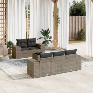 vidaXL 6-delige Loungeset met kussens poly rattan grijs