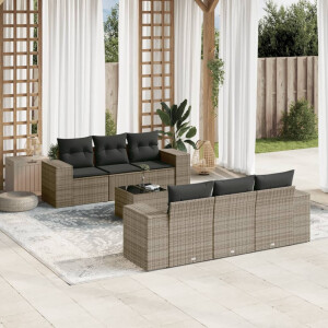 vidaXL 7-delige Loungeset met kussens poly rattan grijs